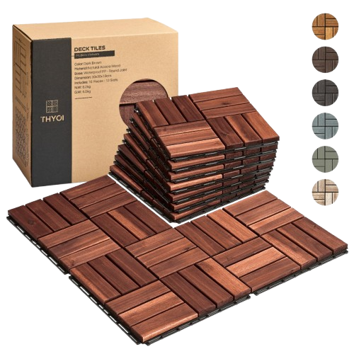 Dark Brown Acacia Interlocking Deck Tiles - 10-Piece Weather Kit